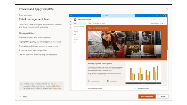 use the template_Create a SharePoint site