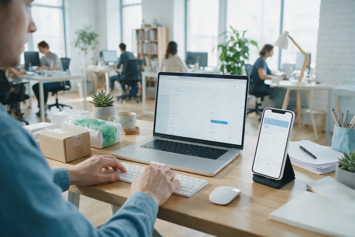 Developer testing an online store checkout on laptop and phone