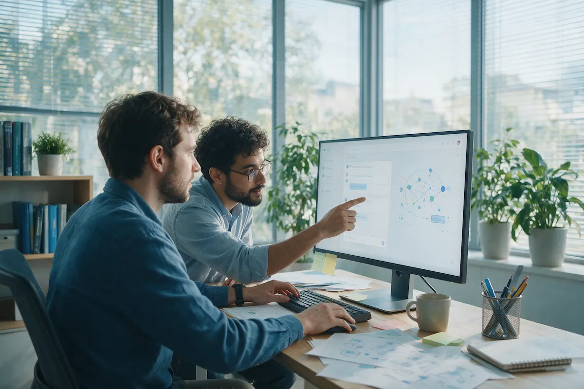 Developers building an AI application with a knowledge-search interface