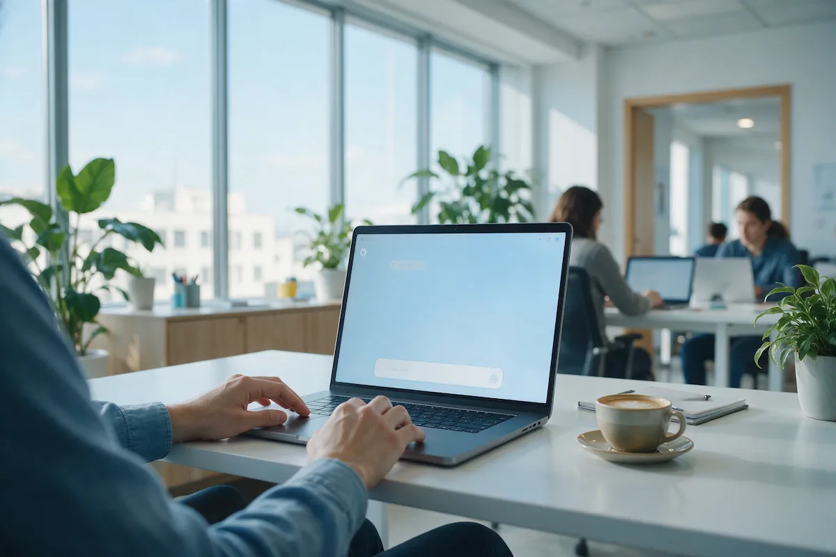 Employee asking an AI assistant questions about company documents on a laptop