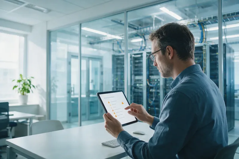 IT manager reviewing a cloud migration readiness checklist